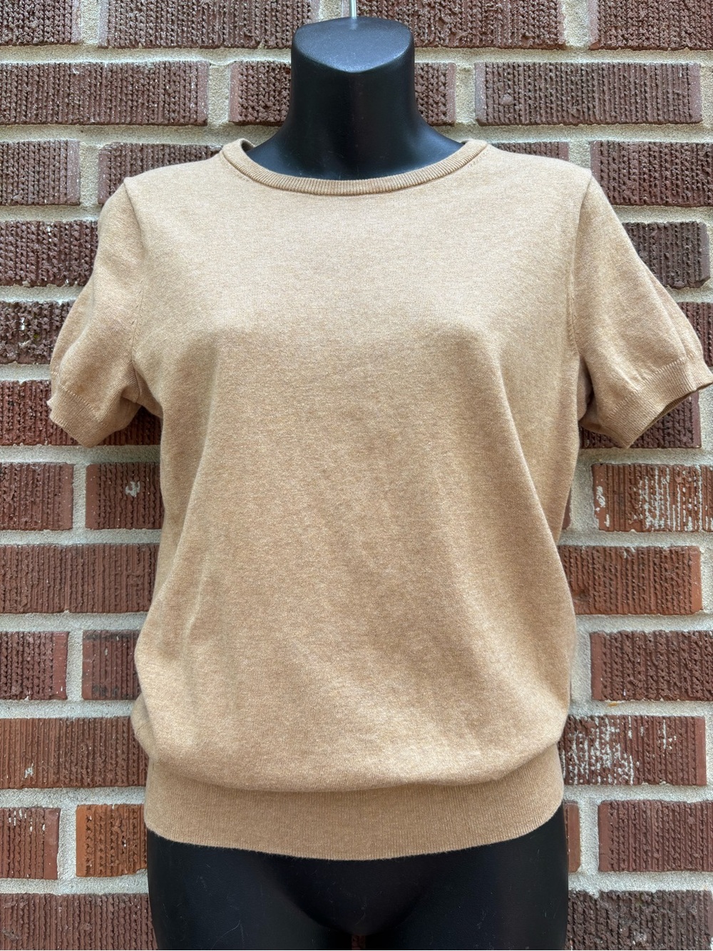 Lands' End Women's XS Cotton Blend Short sleeve Tan Knit Pullover Sweater